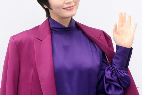 Actress Kim Hye-soo poses at a new skincare brand launch event 